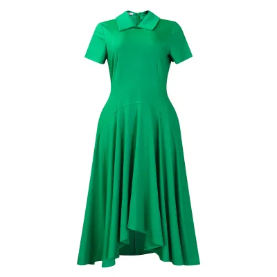 Women Elegant Pure Color Irregular Hem Short Sleeve African Plus Size Dress