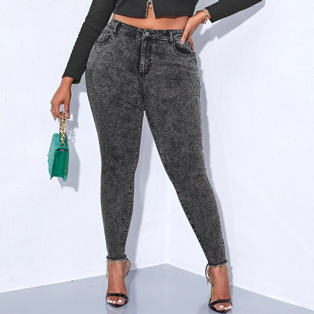 Women Plus Size Vintage Elastic Skinny Jeans