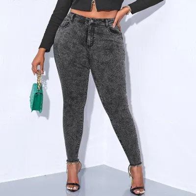 Women Plus Size Vintage Elastic Skinny Jeans