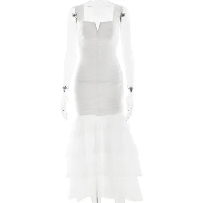 Women Elegant Prom Sexy Stitching Mesh Fishtail Party Formal Bridesmaid Dress