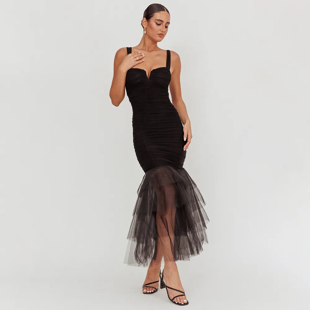 Women Elegant Prom Sexy Stitching Mesh Fishtail Party Formal Bridesmaid Dress