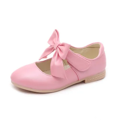 Kids Girls Fashion Elegant Solid Color Bowknot Flower Ultrafilm Leather Shoes