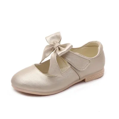 Kids Girls Fashion Elegant Solid Color Bowknot Flower Ultrafilm Leather Shoes