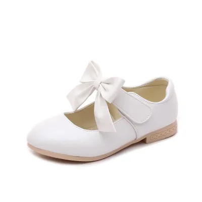Kids Girls Fashion Elegant Solid Color Bowknot Flower Ultrafilm Leather Shoes