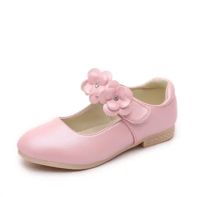 Kids Girls Fashion Elegant Solid Color Bowknot Flower Ultrafilm Leather Shoes