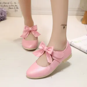 Kids Girls Fashion Elegant Solid Color Bowknot Flower Ultrafilm Leather Shoes