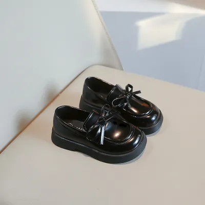 Kids Girls' Fashion Bowknot Solid Color Soft-Soled Slip-On PU Leather Shoes