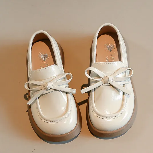 Kids Girls' Fashion Bowknot Solid Color Soft-Soled Slip-On PU Leather Shoes