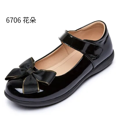Kids Girls' Fashion Solid Color Bowknot Soft Sole Patent Leather Shoes