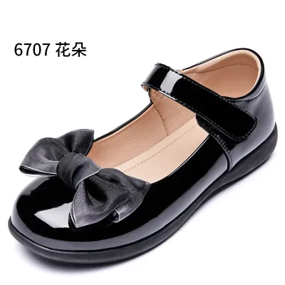 Kids Girls' Fashion Solid Color Bowknot Soft Sole Patent Leather Shoes