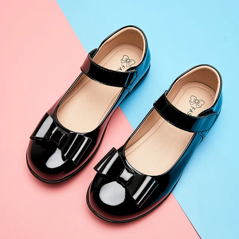 Kids Girls' Fashion Solid Color Bowknot Soft Sole Patent Leather Shoes