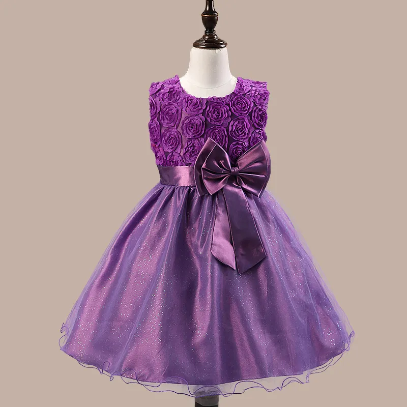 Girls Fashion Elegant Flower Bowknot Mesh Sleeveless Party Dress