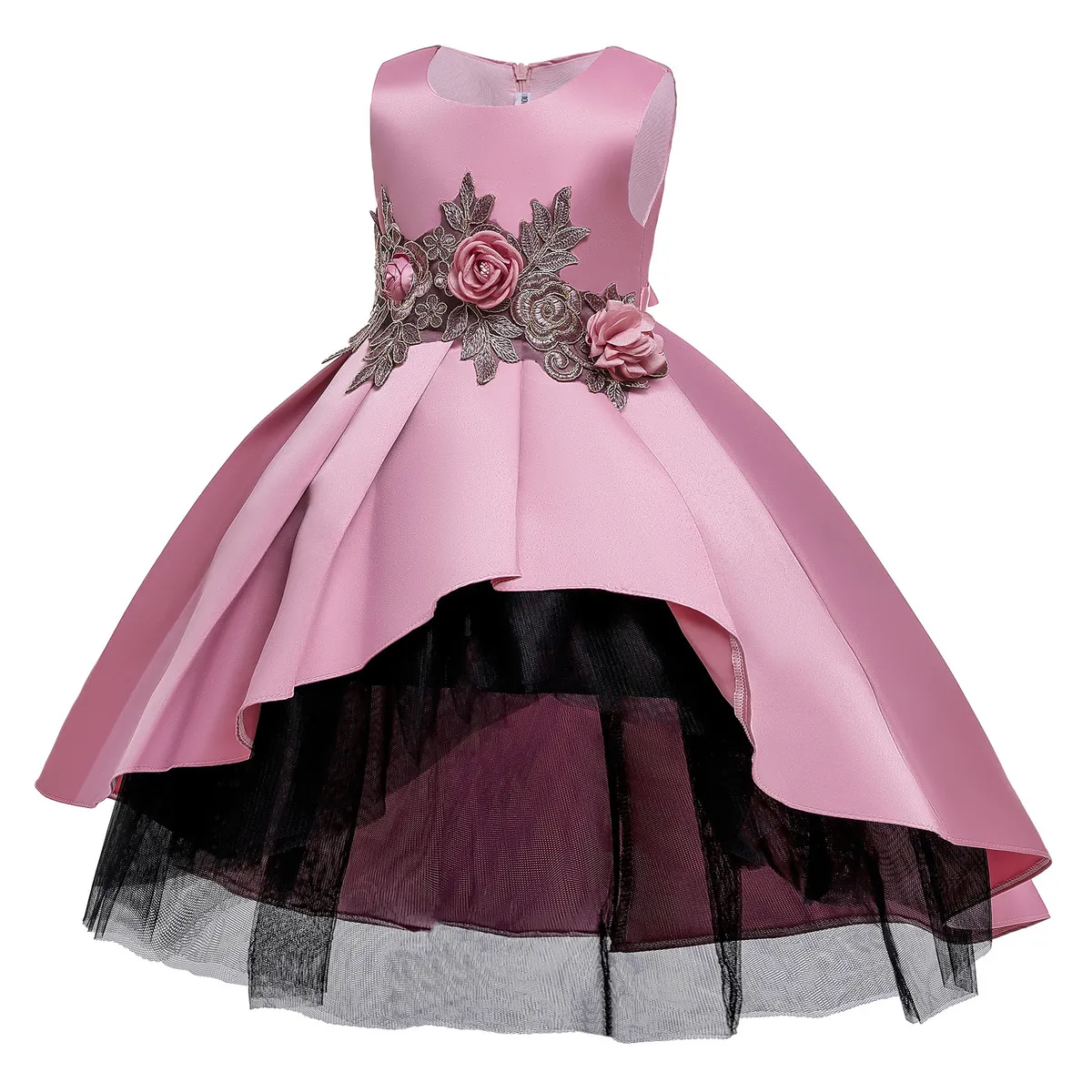 Kids Girls Fashion Elegant Mesh Floral Sleeveless Party Dress Cotton Blend