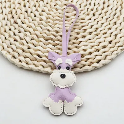 Women Fashion Cute PU Leather Schnery Puppy Pendant Keychain