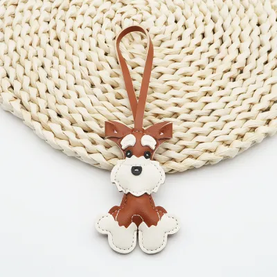 Women Fashion Cute PU Leather Schnery Puppy Pendant Keychain