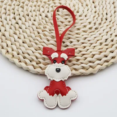 Women Fashion Cute PU Leather Schnery Puppy Pendant Keychain