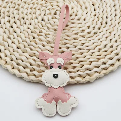Women Fashion Cute PU Leather Schnery Puppy Pendant Keychain
