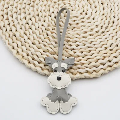 Women Fashion Cute PU Leather Schnery Puppy Pendant Keychain