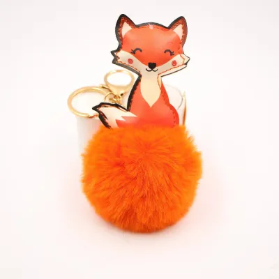 Women Fashion Cute Leather Fox Fur Ball Keychain