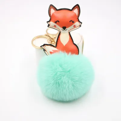 Women Fashion Cute Leather Fox Fur Ball Keychain