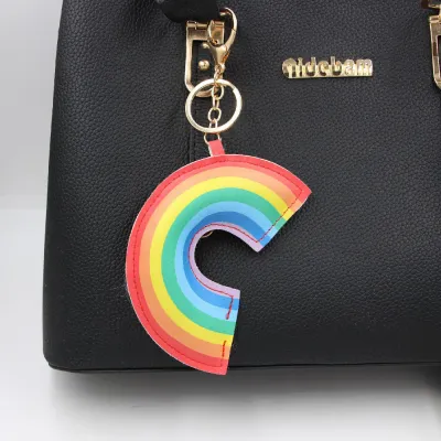 Women's Fashion Rainbow Leather Pendant Keychain