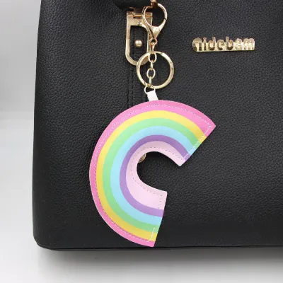 Women's Fashion Rainbow Leather Pendant Keychain