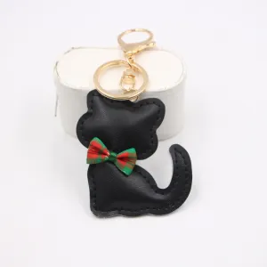 Women Fashion Cute Leather Bowknot Cat Pendant Keychain