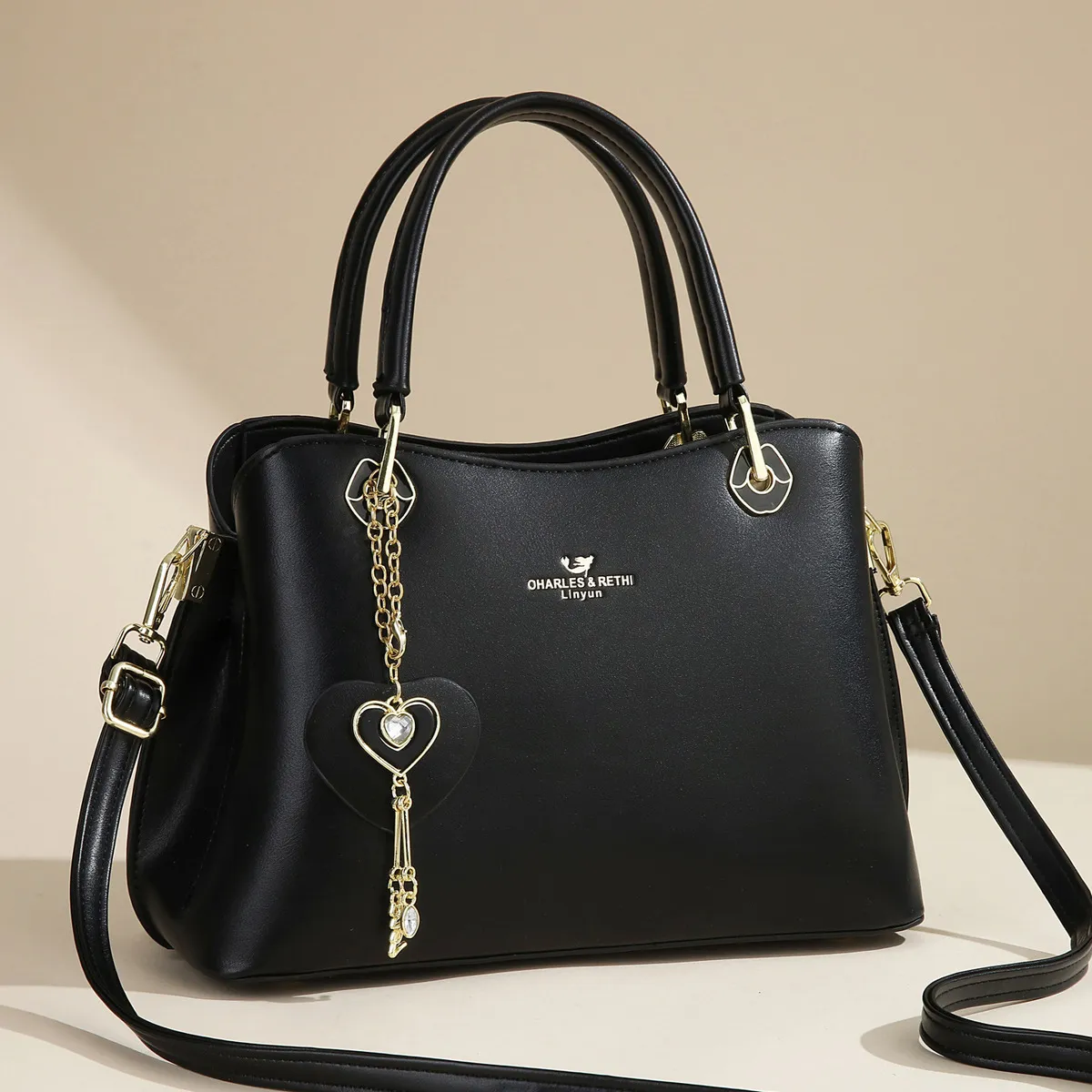 Women Fashion Casual Large Capacity PU Handbag with Zipper Closure