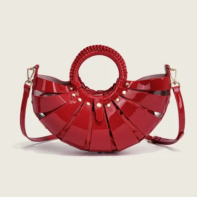 Women Fashion Solid Color Hollow Shell Basket PU Leather Handbag