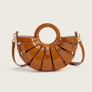 Women Fashion Solid Color Hollow Shell Basket PU Leather Handbag