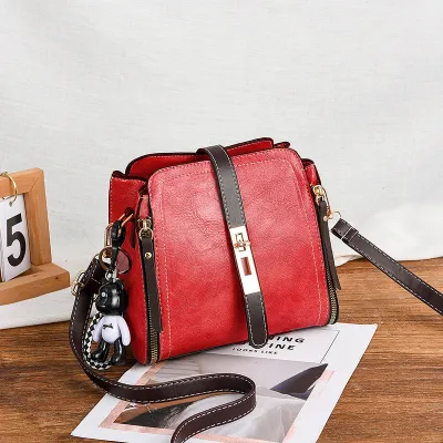Women Fashion Casual Bucket Zipper Handbag PU Medium