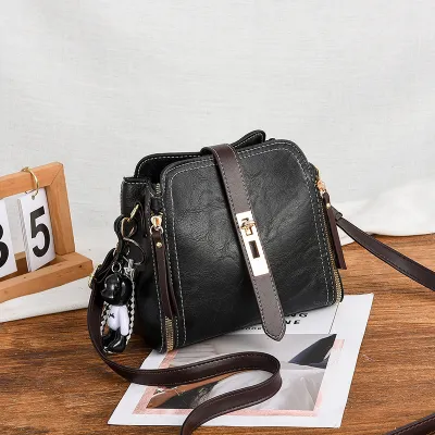 Women Fashion Casual Bucket Zipper Handbag PU Medium