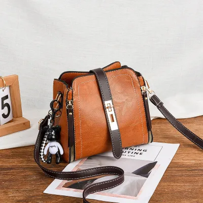 Women Fashion Casual Bucket Zipper Handbag PU Medium