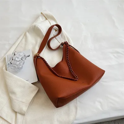 Women Fashion Casual Solid Color Chain Large Capacity PU Shoulder Bag