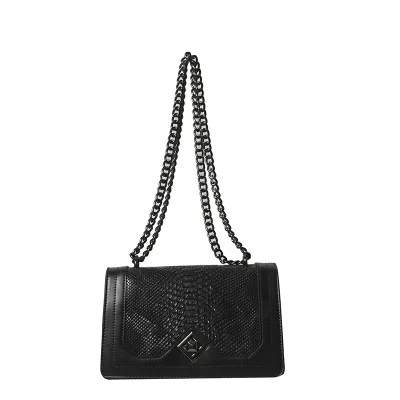 Women Fashion Casual Solid Color Snake-Pattern Chain Small Square Shoulder Bag