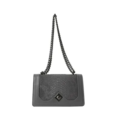 Women Fashion Casual Solid Color Snake-Pattern Chain Small Square Shoulder Bag