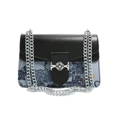 Women Fashion Printed Chain Small Square PU Shoulder Bag