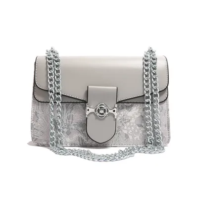Women Fashion Printed Chain Small Square PU Shoulder Bag