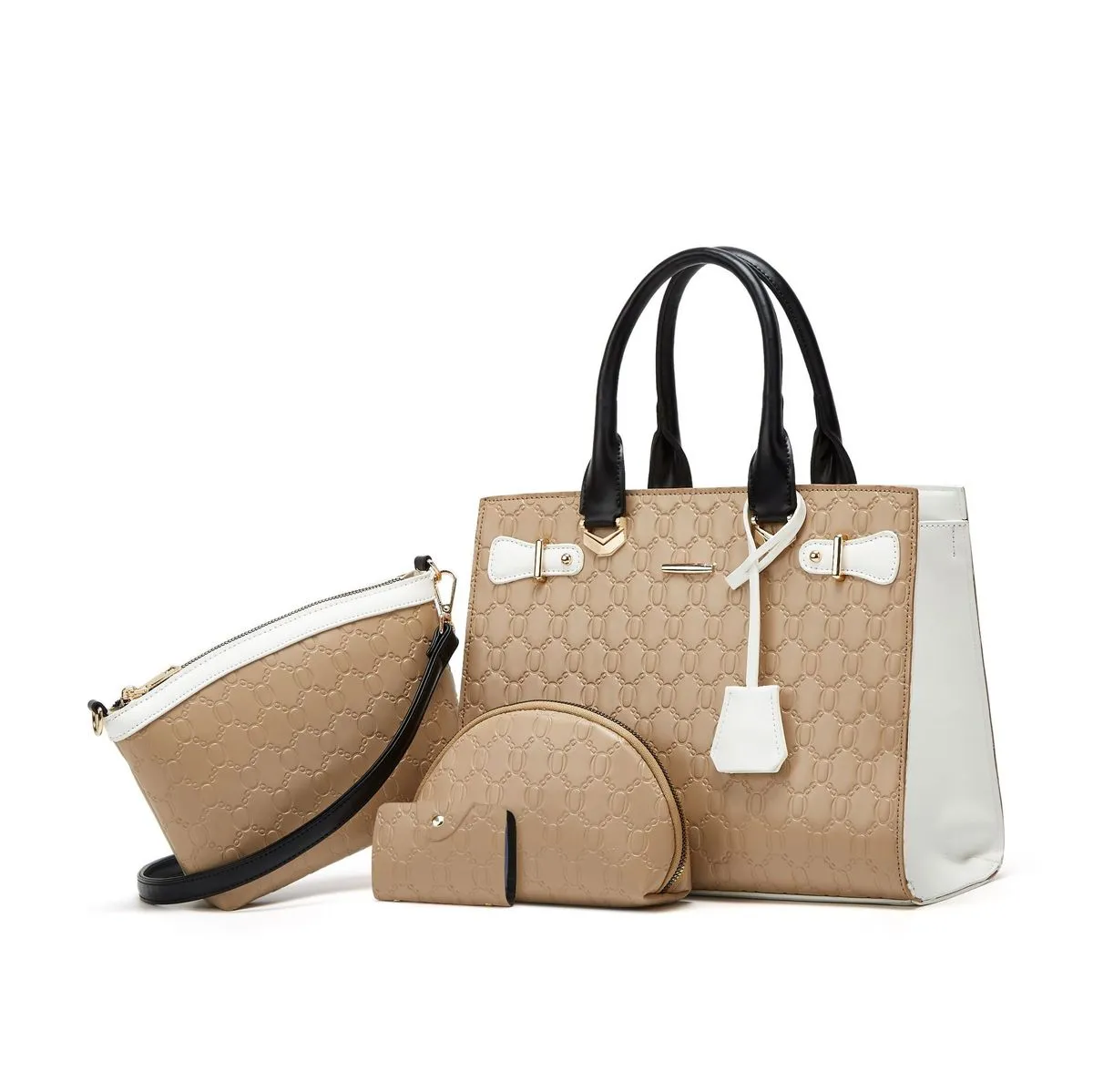 Women Fashion Retro Color Block Large Capacity Tote Bag Set