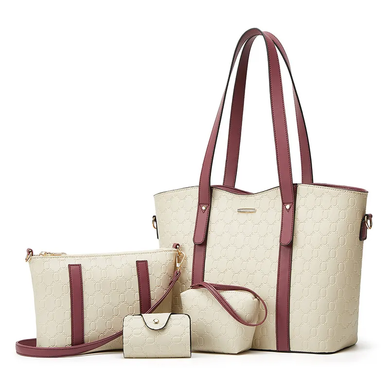 Women Fashion Casual Color Block Large Capacity Tote Bag Set