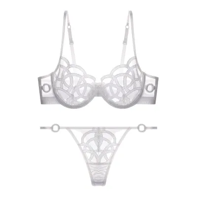 Women Sexy Solid Color Lace Embroidered Ultra-Thin Breathable Bridal Bra Set