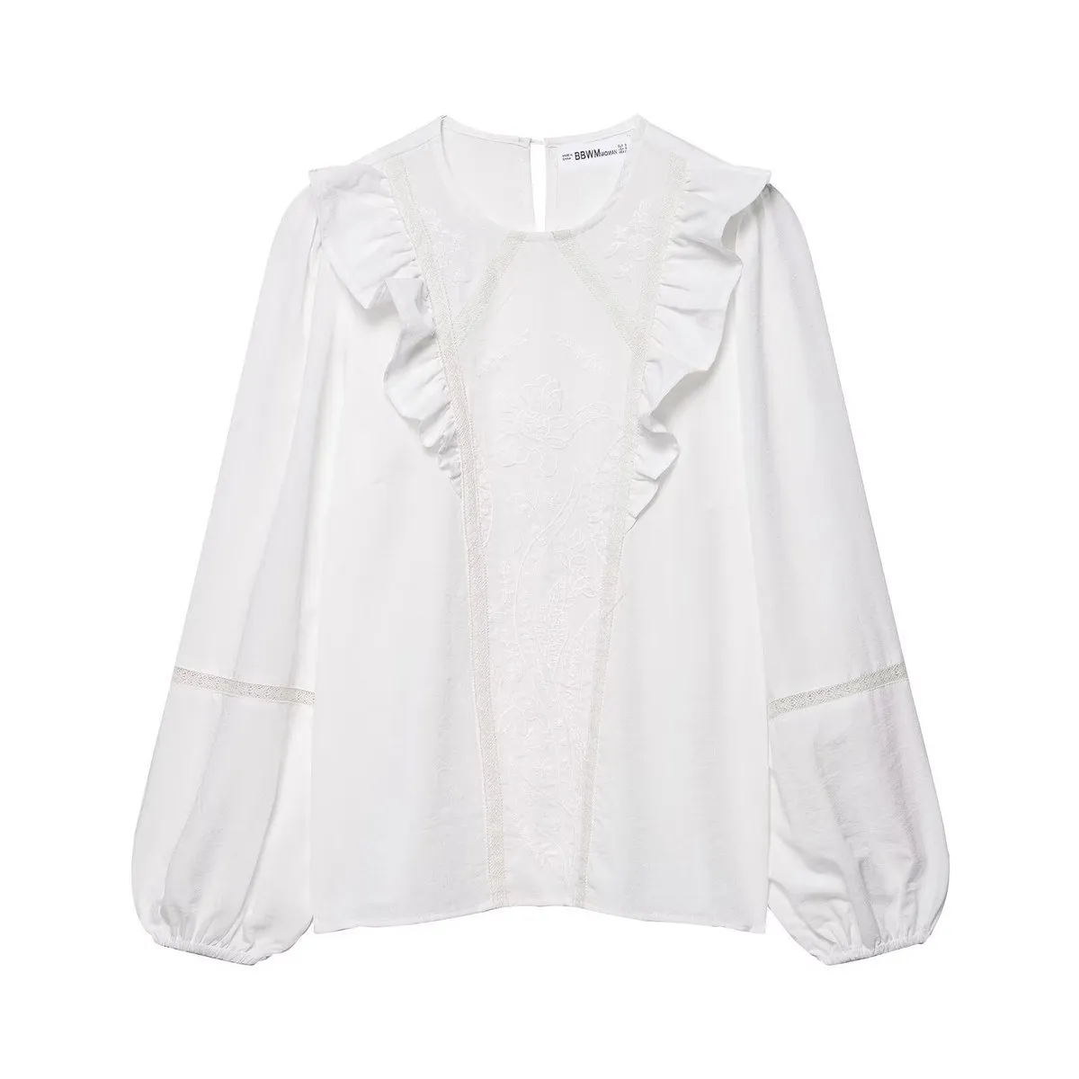 Women Casual Solid Color Floral Embroidered Long-Sleeve Cardigan Blouse