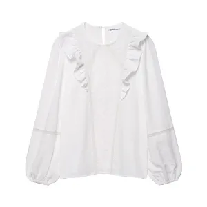 Women Casual Solid Color Floral Embroidered Long-Sleeve Cardigan Blouse