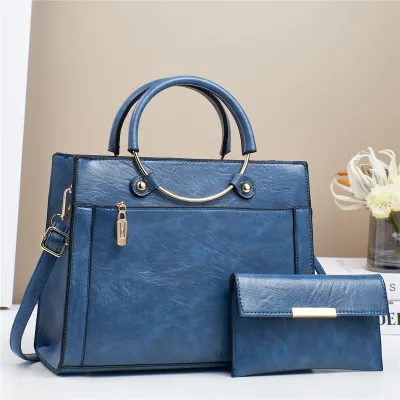 Women Vintage Solid Color Large Capacity PU Tote Bag Handbag Sets