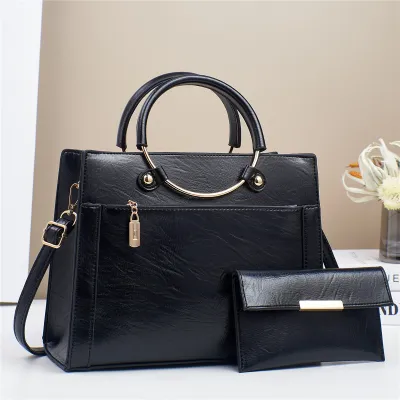 Women Vintage Solid Color Large Capacity PU Tote Bag Handbag Sets