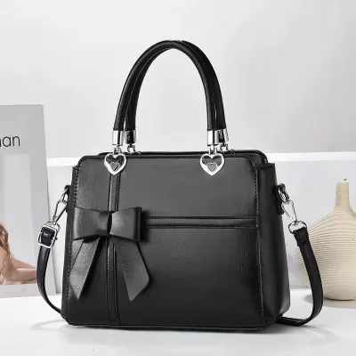 Women Stylish Simple Bow PU Tote Handbag
