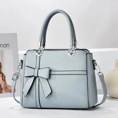 Women Stylish Simple Bow PU Tote Handbag