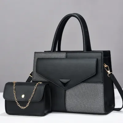 Women Simple Fashion Stitching Contrast Color Handbag Sets
