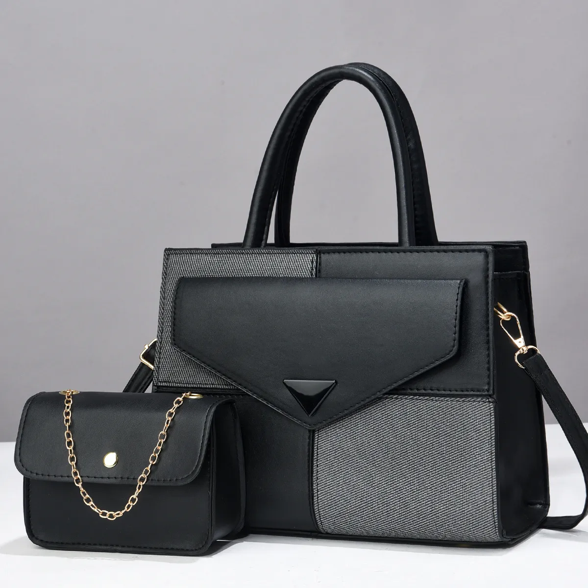Women Simple Fashion Stitching Contrast Color Handbag Sets