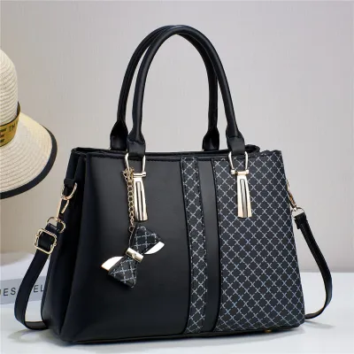 Women Fashion Stitching Contrast Color Large Capacity Bucket Handbag